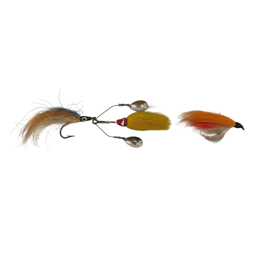 Lot of 3 Flies Fishing Gear Lure w/ Fly Double Blade Spinner Fish Bait